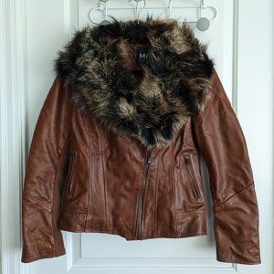 Real Fox Fur Trim Quilted Leather Biker Jacket